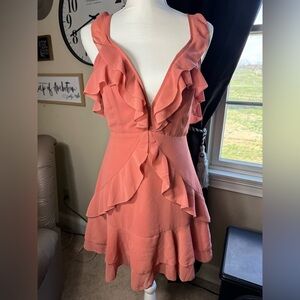 Follow the Sun Pink Ruffled Tiered Mini Sundress coral or light peach